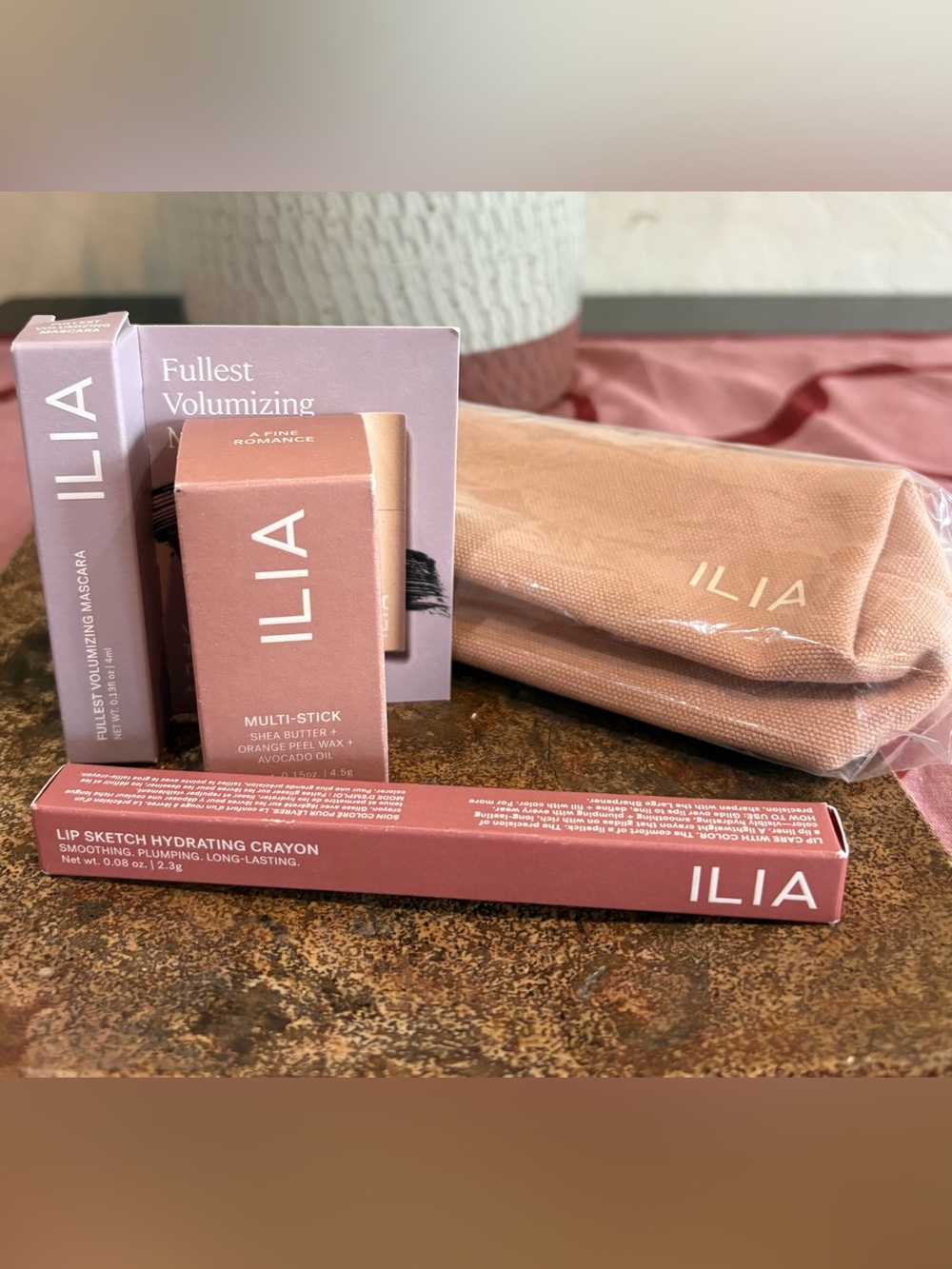 ILIA Full Size Multi-Stick, Lip Crayon, Mini Volume Mascara & Pouch